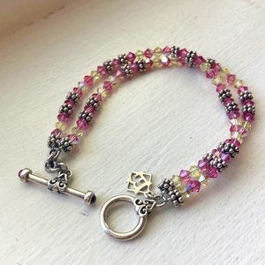 Sterling Silver Double Strand Crystal Toggle Bracelet